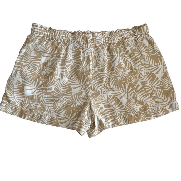 Loft Palm Leaf Print Linen Blend Neutral Colors Elastic Waist Shorts Size Large - Picture 2 of 10